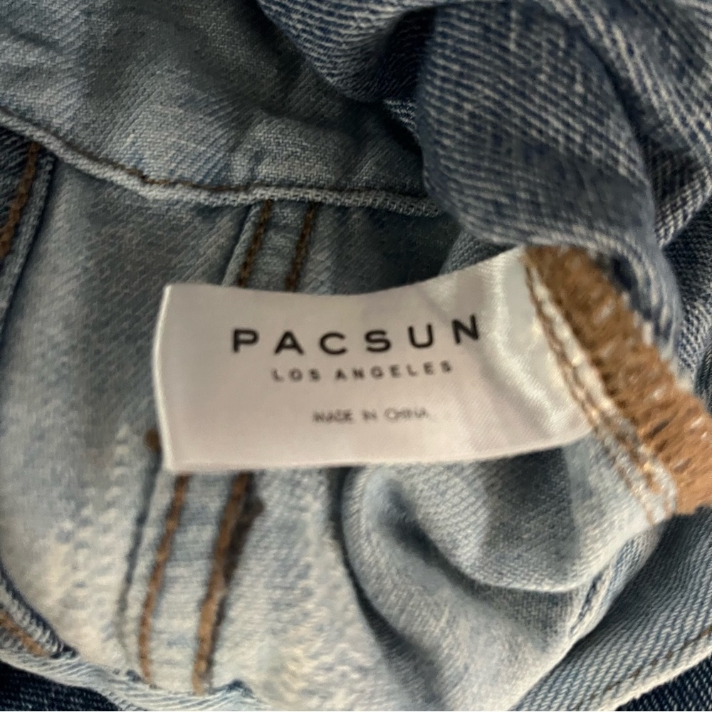 PacSun Y2K Style Blue Denim Cropped Jacket Distressed BOHO Patchwork Small - Picture 8 of 9